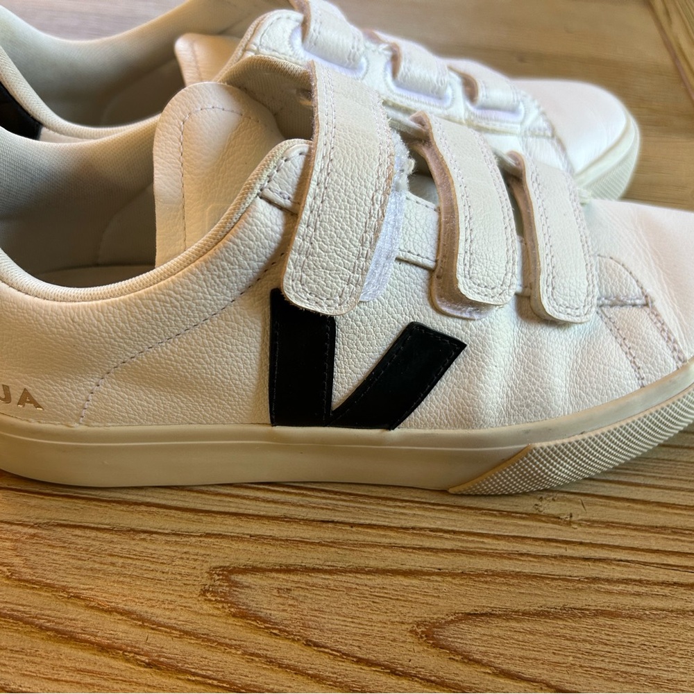 Veja White and Black Velcro Sneakers